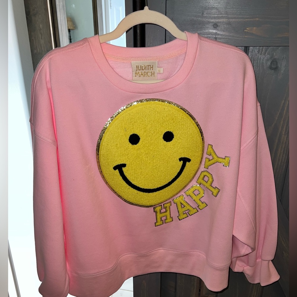 Absolutely adorable Judith March happy face sweatshirt size large new!
